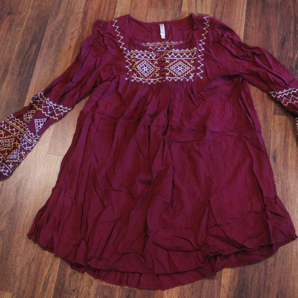 Fuchsia Light Tunic Top with Faux Smocked Detail